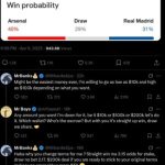 Man bets $10k on Arsenal to beat Real Madrid in UCL quarter-final