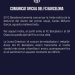 Photo from the FC Barcelona statement following the death of Carlos Miñarro García.
