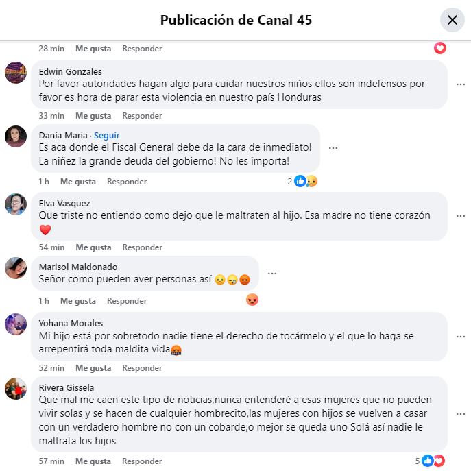 Messages about the case of the boy who was beaten by his stepfather in Cofradía